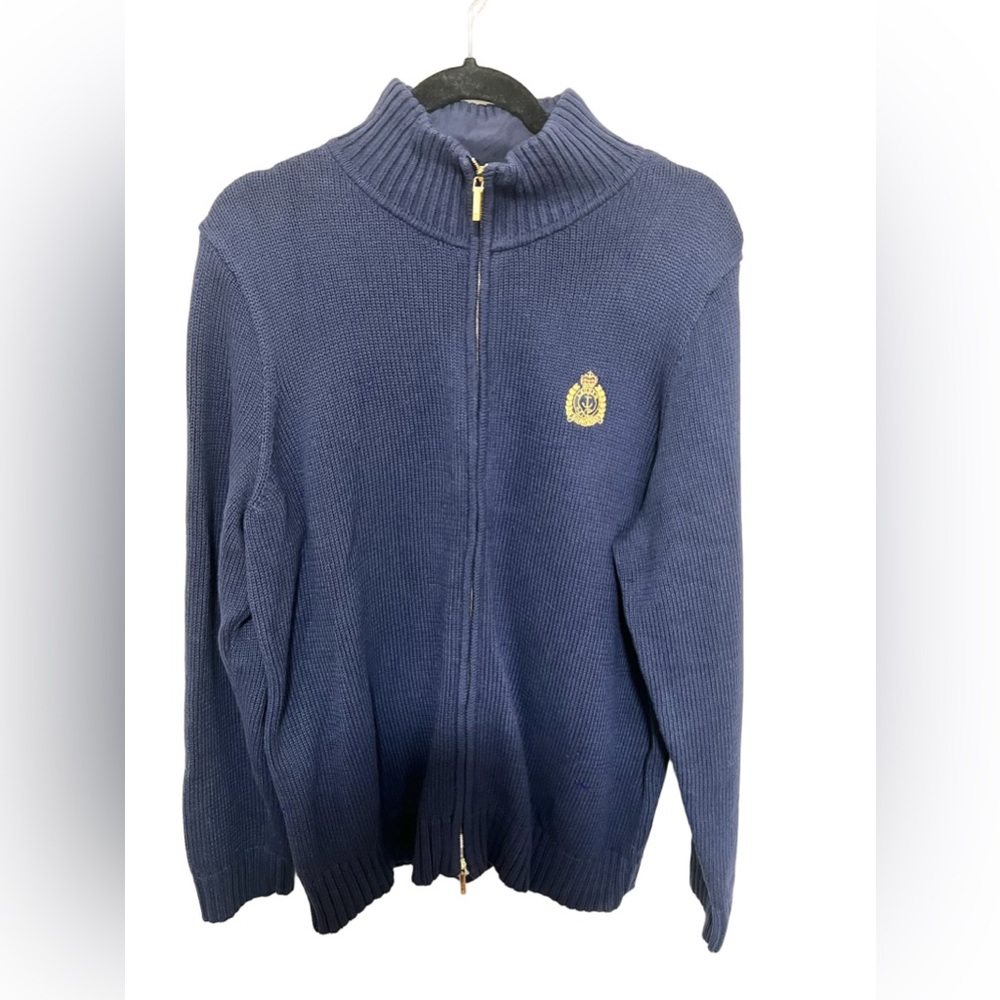 Vintage Lauren Ralph Lauren 2X Crest Zip Cardigan Old Money Nautical Coastal